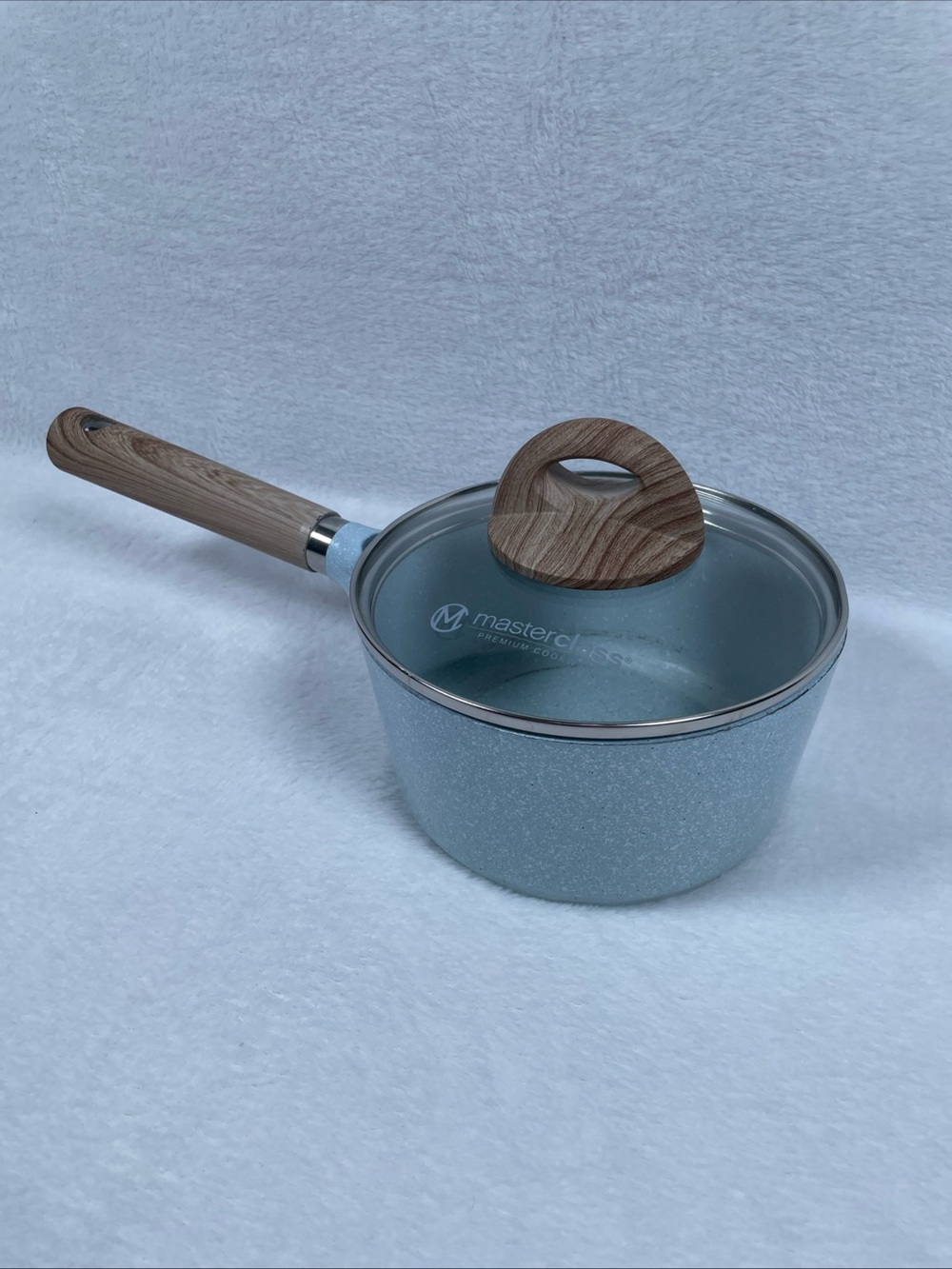 MasterClass Light Blue Speckled Ceramic 1.5 qt Nonstick Sauce Pan W/ Glass Lid